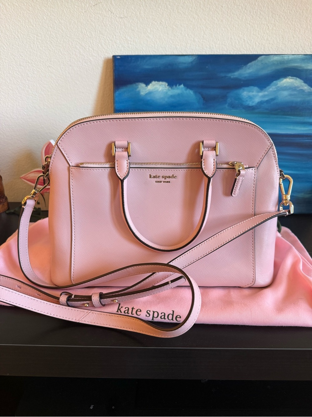Kate Spade Light Pink Leather Dome Satchel with Crossbody Strap